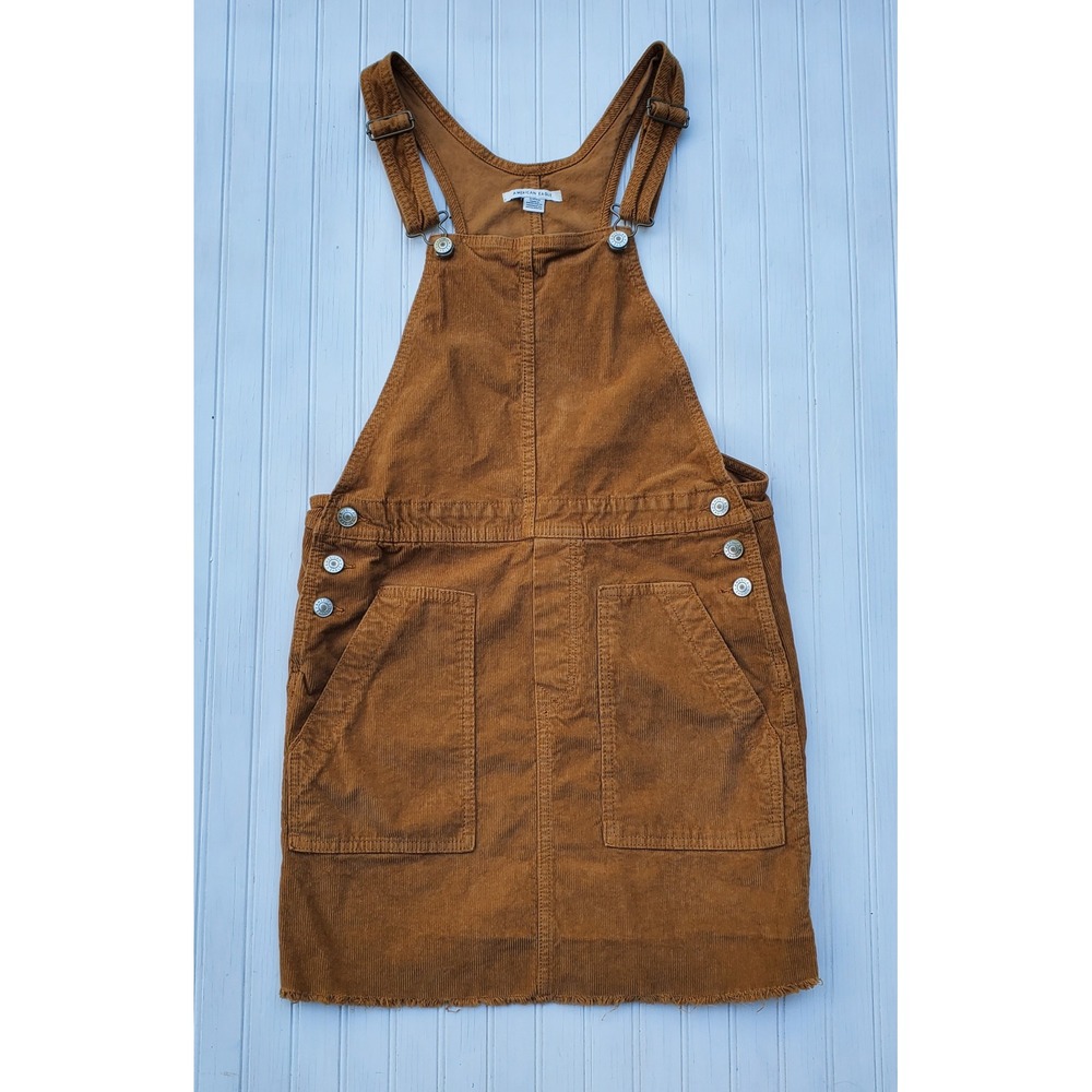 American Eagle Cognac Brown Corduroy Overall Bibs Mini Dress Womens Size Small